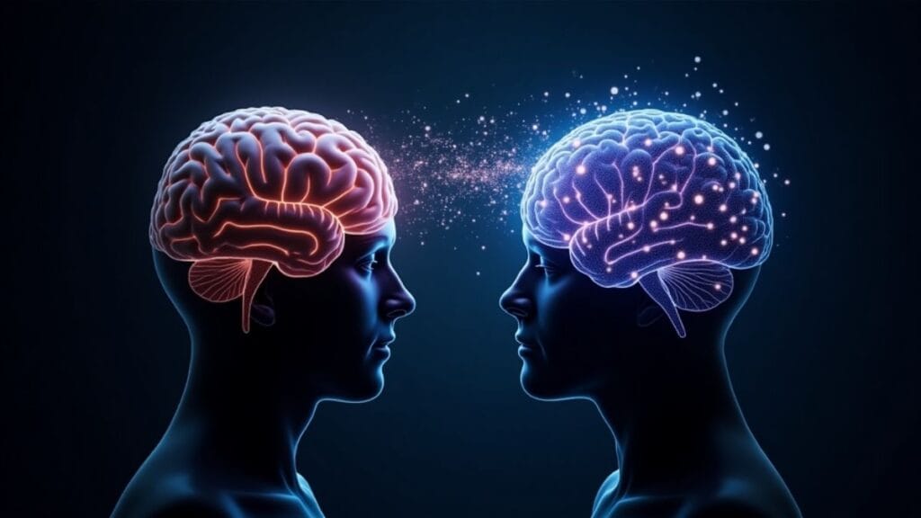 Human brain transforming into AI neural network representing OpenAI's o3 potential AGI breakthrough