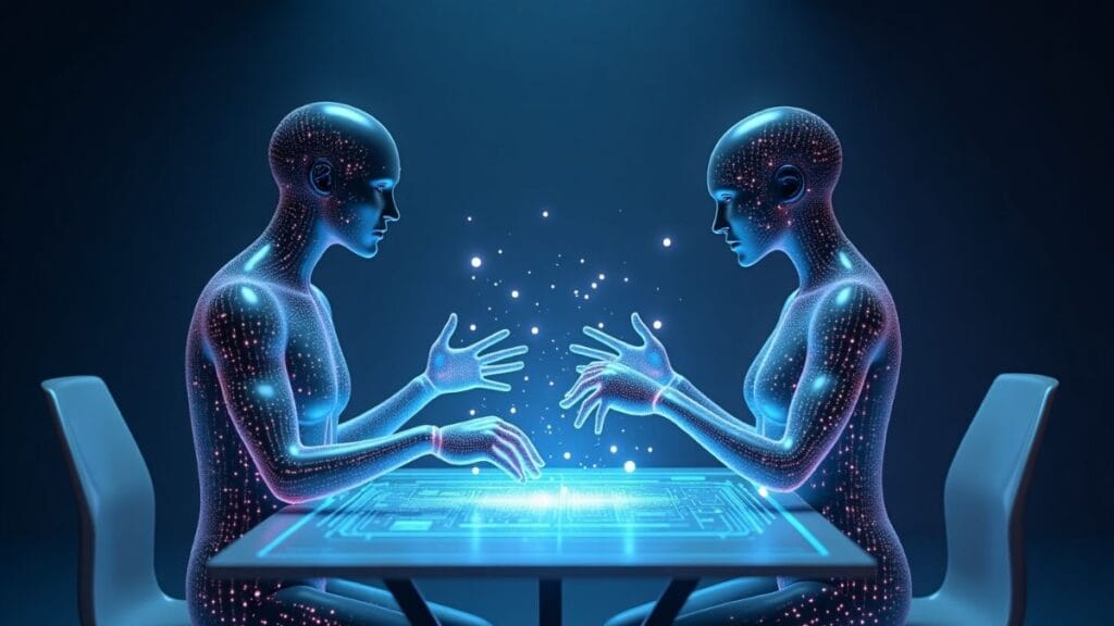 Two AI entities collaborating through self-learning reinforcement without human data using Absolute Zero methodology