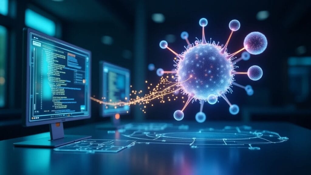 Futuristic neural network evolution visualization representing Google's AlphaEvolve self-improving AI technology
